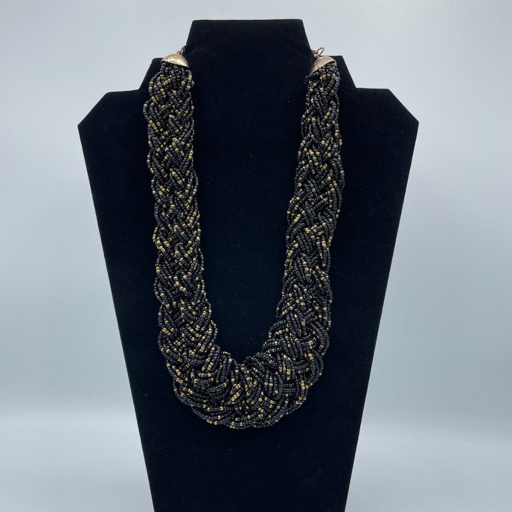 Black and Gold Braided Chunky Necklace